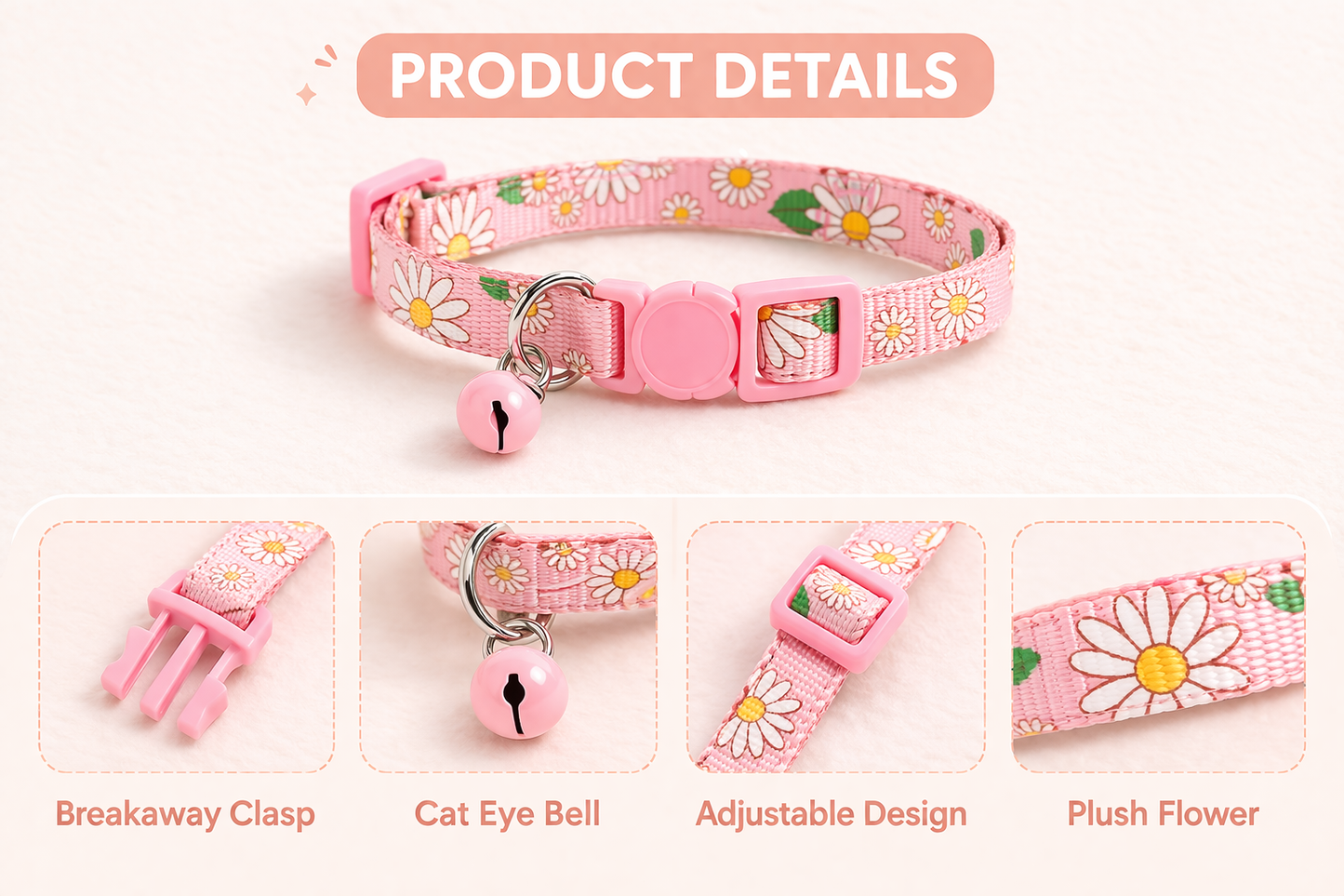 Daisy Print Cat Collar with Bell