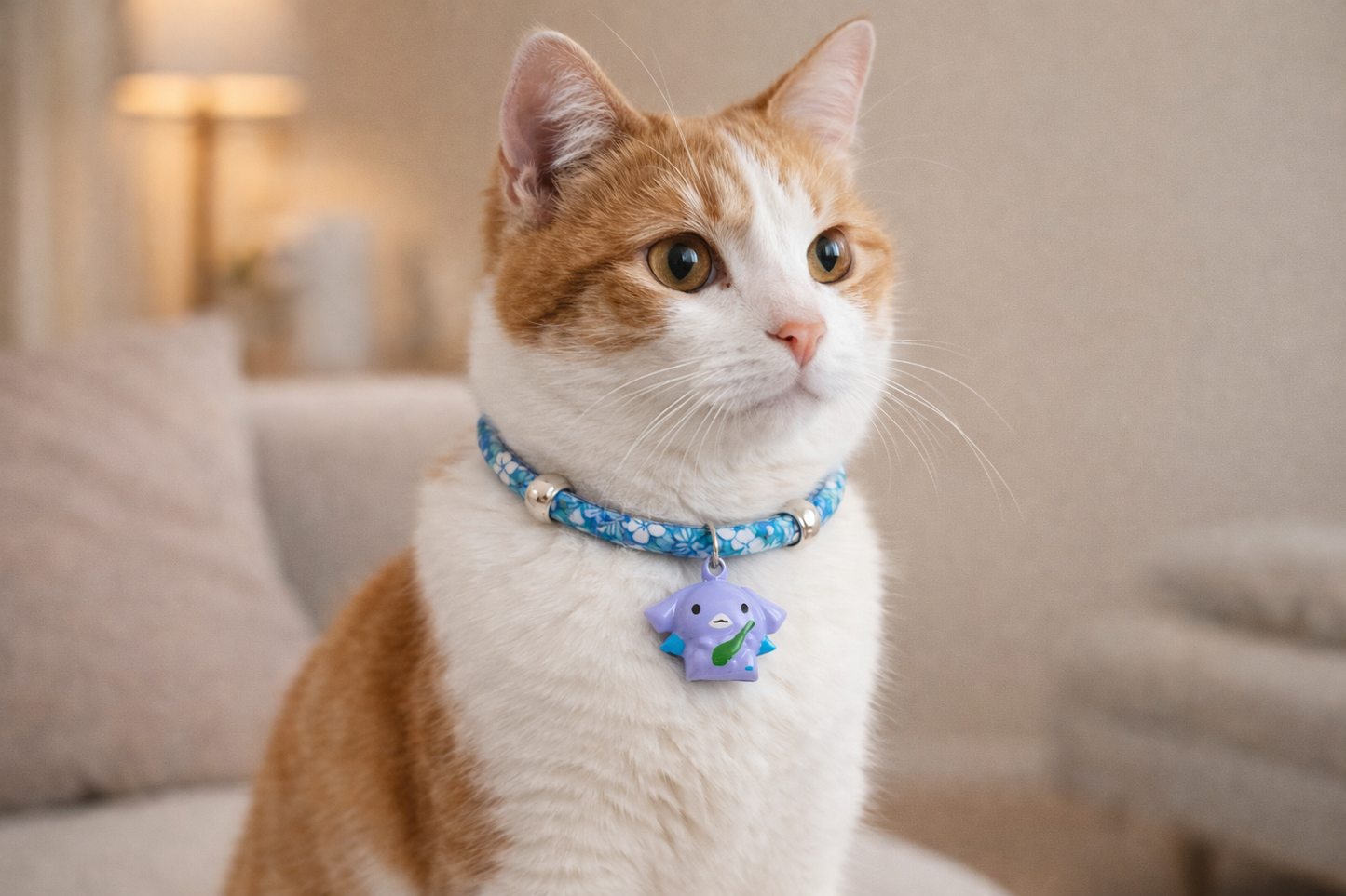 Floral Blue Cat Necklace Collar | Adjustable Decorative Pet Necklace